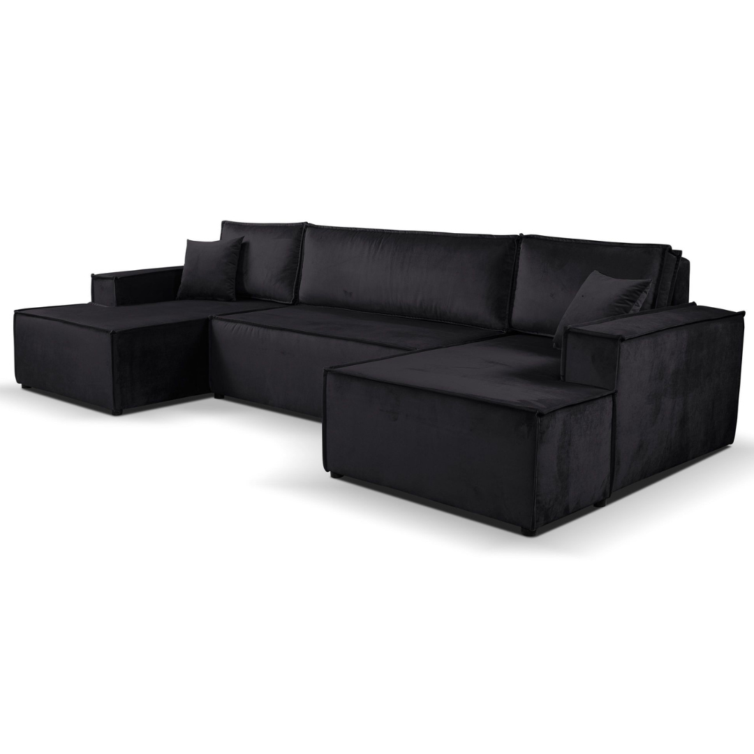 U shape Sofabed Plush velvet Black